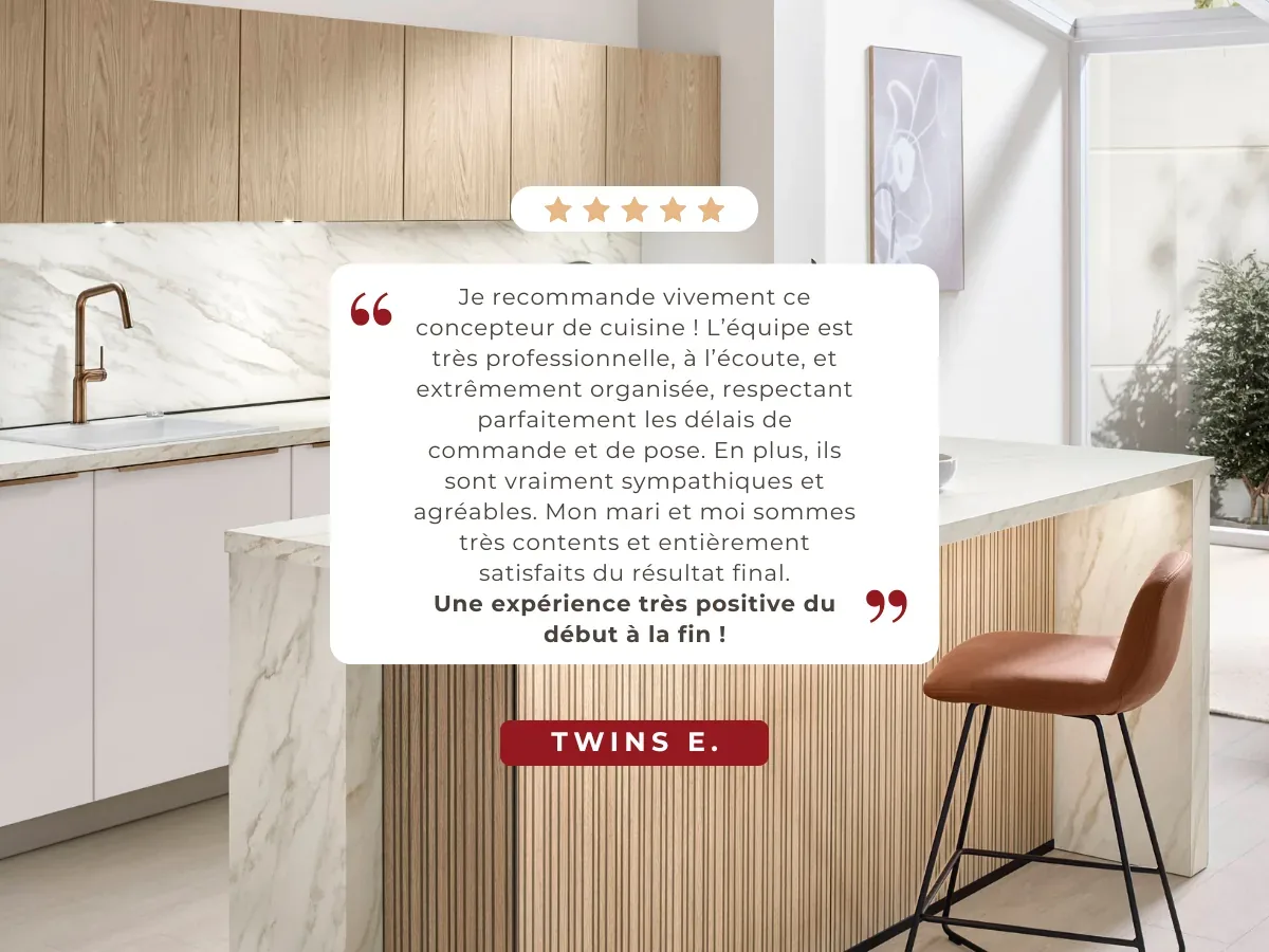 Avis client Cuisines ELITE : une expérience très positive du début à la fin après la conception et l’installation d’une cuisine sur mesure.