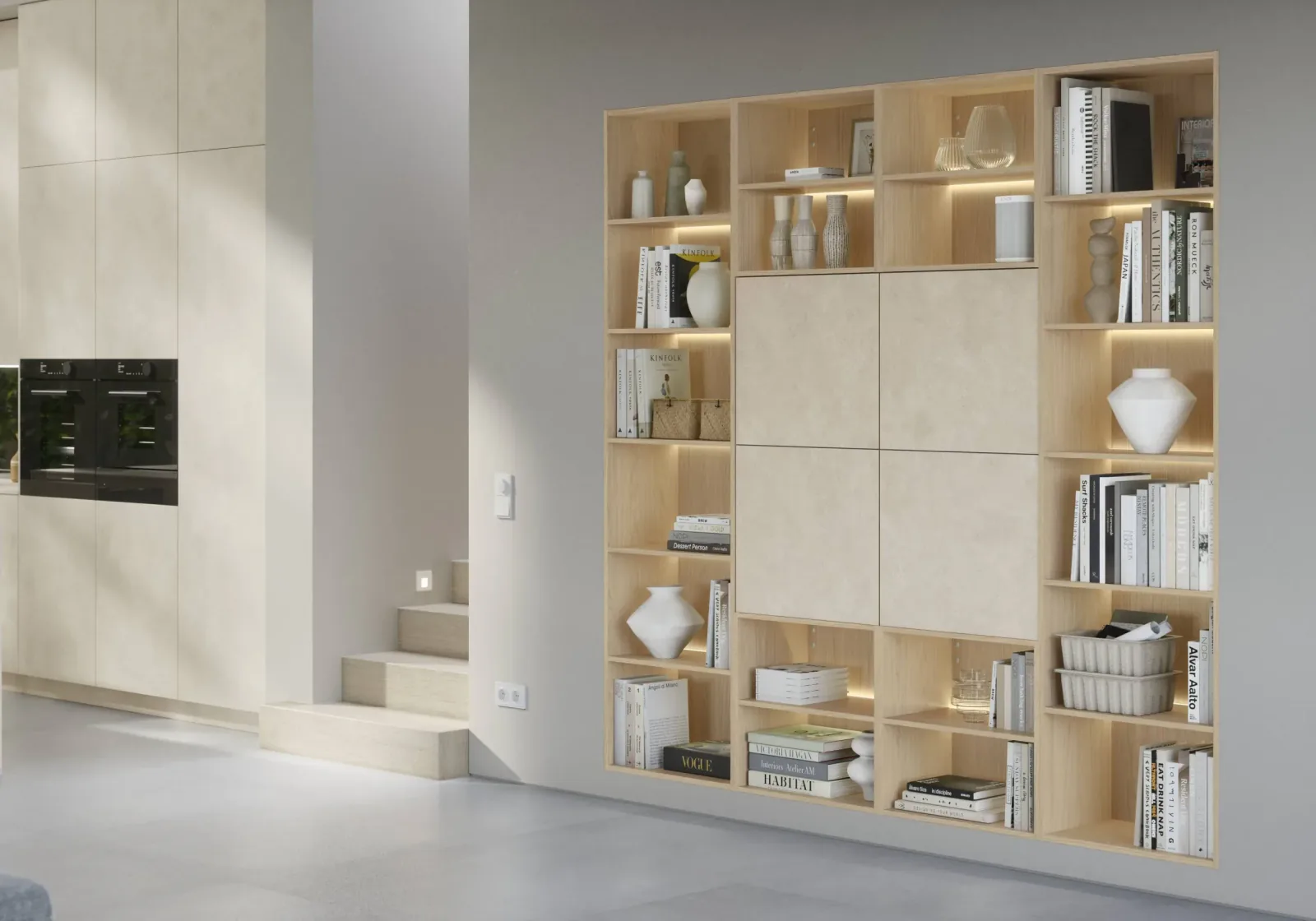 bibliothèque intégrée dans un mur rétro éclairé haut de  gamme