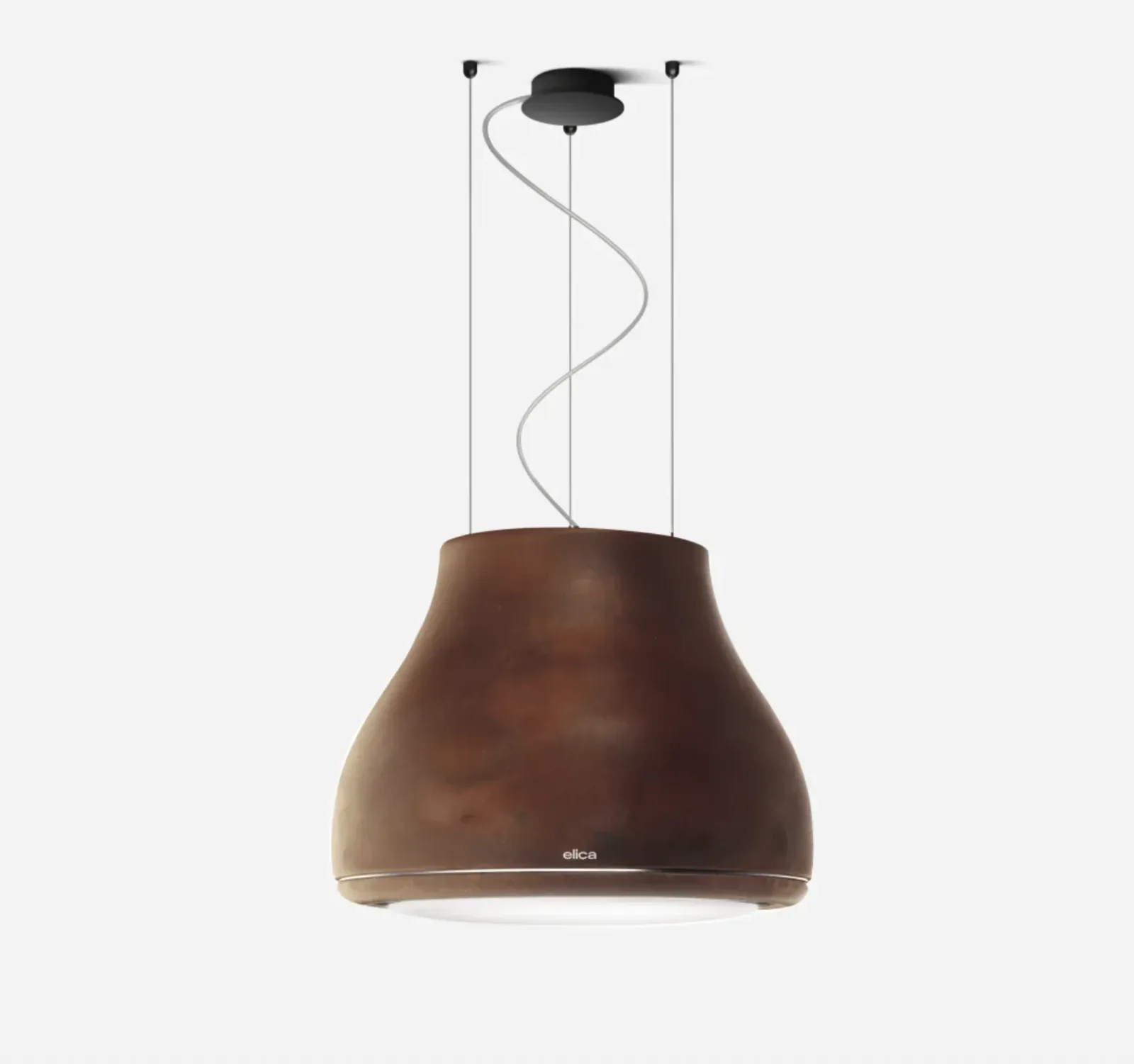 Hotte suspendue Elica Shining en finition rouille, style suspension lumineuse