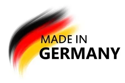 Logo "Made in Germany" avec drapeau allemand stylisé, garantie de fabrication cuisines