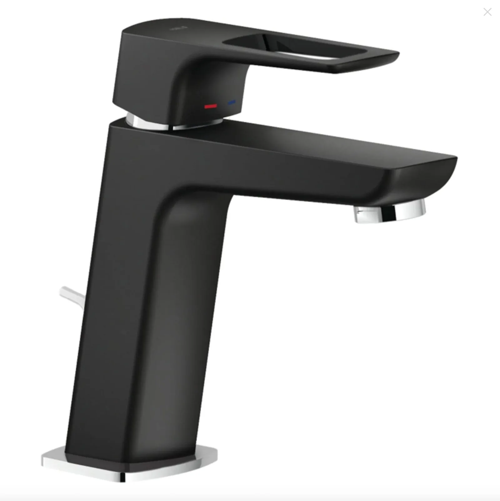 Mitigeur de salle de bain design noir mat et chrome, forme géométrique