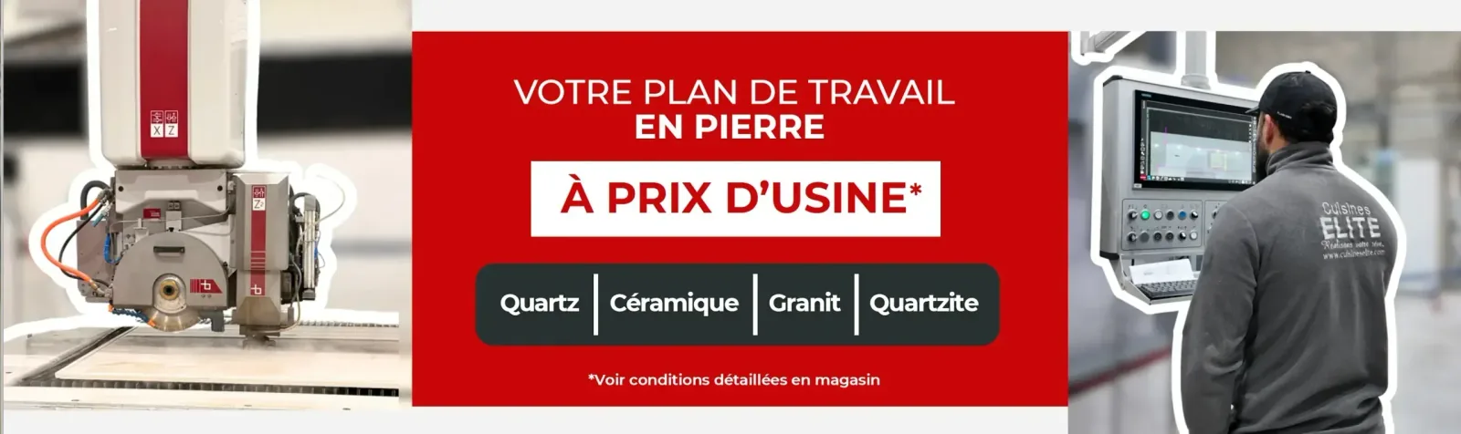 Plans de travail en pierre à prix d’usine - Cuisines ELITE : quartz, céramique, granit, quartzite
